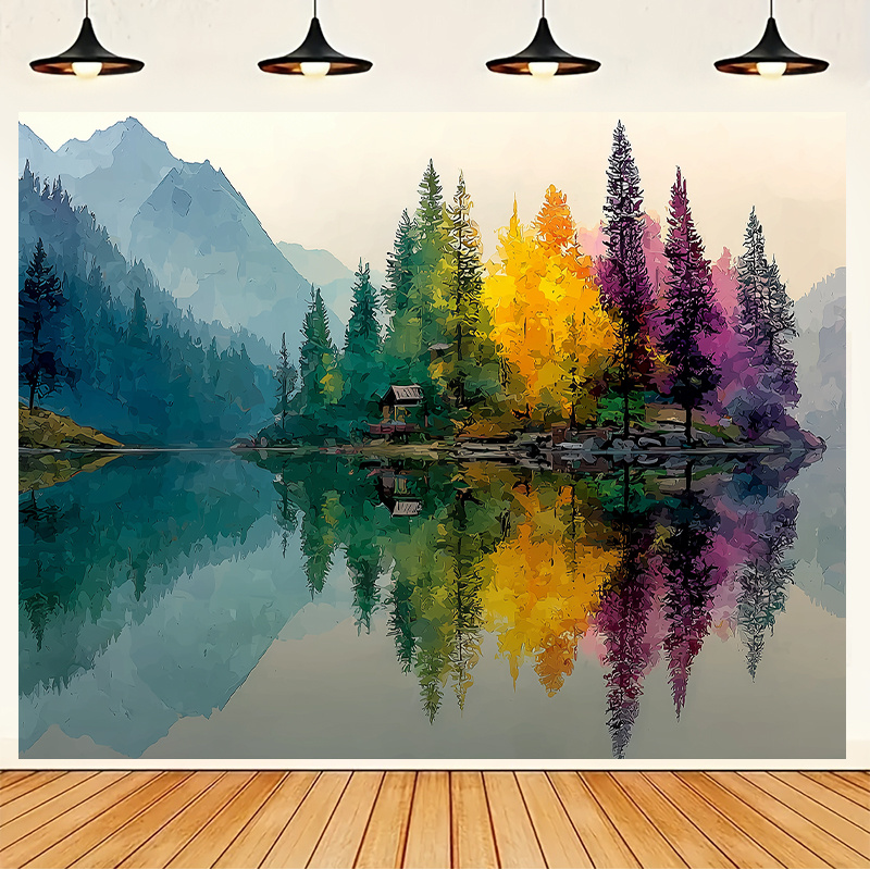 Interior Design Hd - ภาพจิตรกรรมฝาผนังทะเลสาบป่าที่มีสีสัน 2D HD การพิมพ์ภาพนามธรรมศิลปะธรรมชาติตกแต่งภายในบ้านการออกแบบตกแต่งภายในห้องนั่งเล่นวอลเปเปอร์