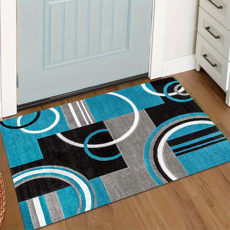 Printed Rug Abstract - พรมเช็ดเท้าลายเรขาคณิตแบบโมเดิร์น VIKAMA, พรมทางเข้าบ้านกันลื่นเนื้อนุ่ม, พรมดูดซับน้ำสำหรับห้องน้ำ, ของตกแต่งบ้าน