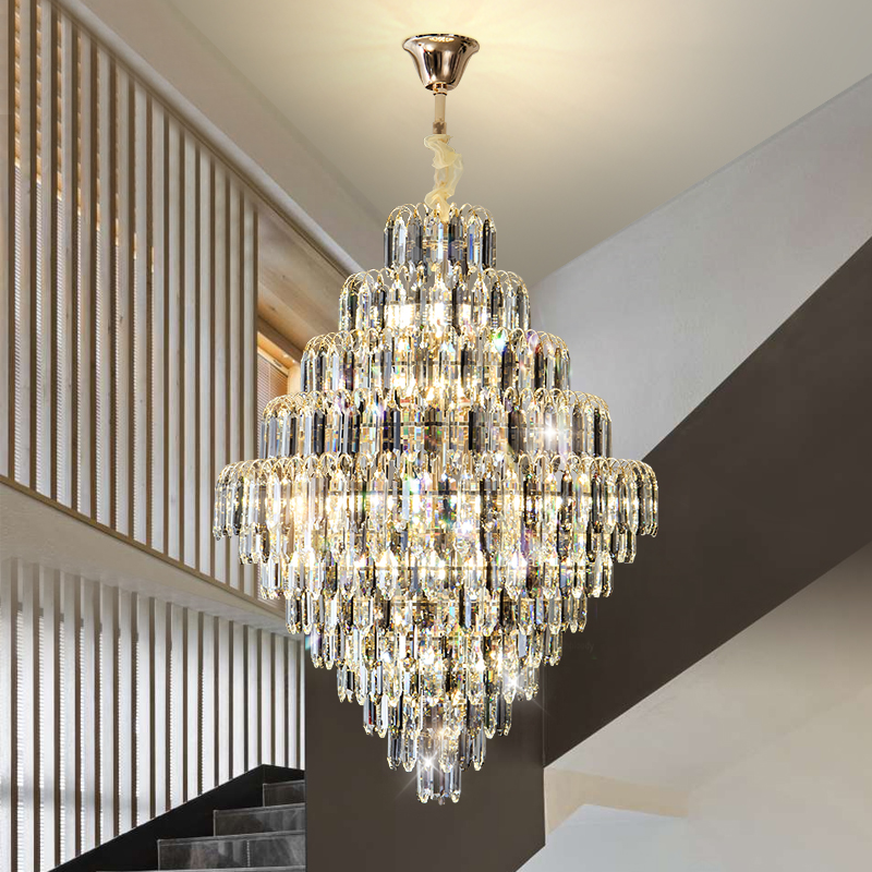 Interior Design Luxury Living Room - โคมไฟระย้าคริสตัลสำหรับตกแต่งภายในล็อบบี้โรงแรมหรูสไตล์โพสต์โมเดิร์น วิลล่า ห้องนั่งเล่น บันไดวน