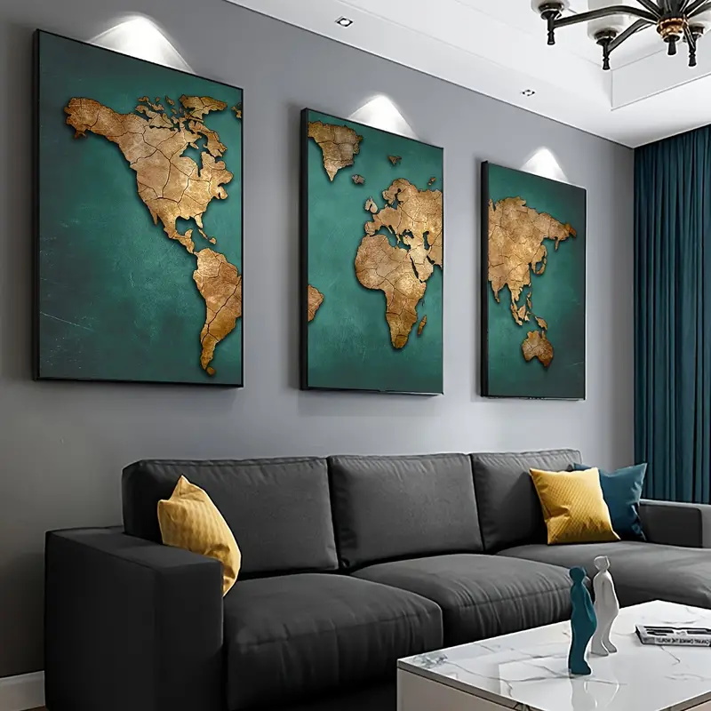 Interior Design Sketch - Retro World แผนที่ 3 ชิ้น/เซ็ตผ้าใบโปสเตอร์ Nordic