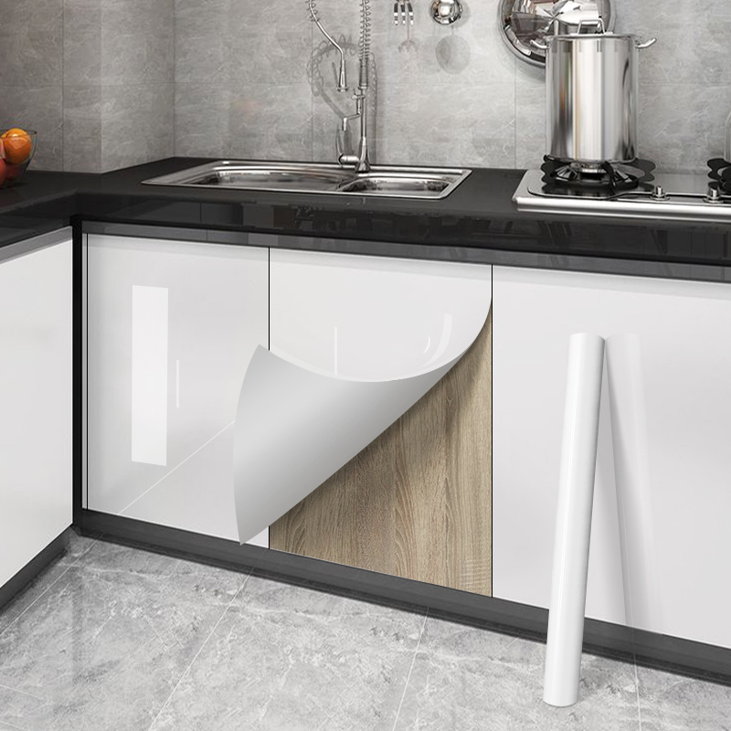 Interior Design Kitchen - สติ๊กเกอร์ติดผนังสีขาวเงาสำหรับตู้ ตกแต่งเฟอร์นิเจอร์เก่า ตกแต่งด้วยสติ๊กเกอร์แบบติดเอง กันน้ำมันในครัว กันน้ำ