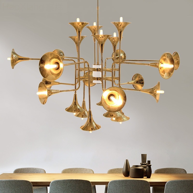 Interior Design Kitchen Modern - Nordic ทรัมเป็ตจี้โคมไฟสําหรับห้องครัวร้านอาหาร BOARD ห้องนั่งเล่นโคมไฟระย้าภายในแขวนการออกแบบ FIXTURE