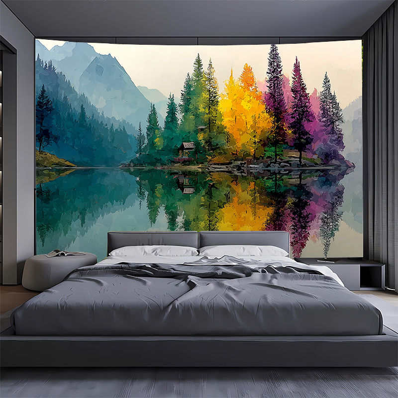 ภาพจิตรกรรมฝาผนังทะเลสาบป่าที่ - Interior Design Hd บทวิจารณ์และราคา