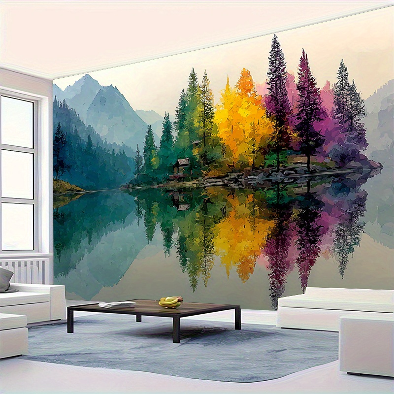 ภาพจิตรกรรมฝาผนังทะเลสาบป่าที่ - Interior Design Hd บทวิจารณ์และราคา