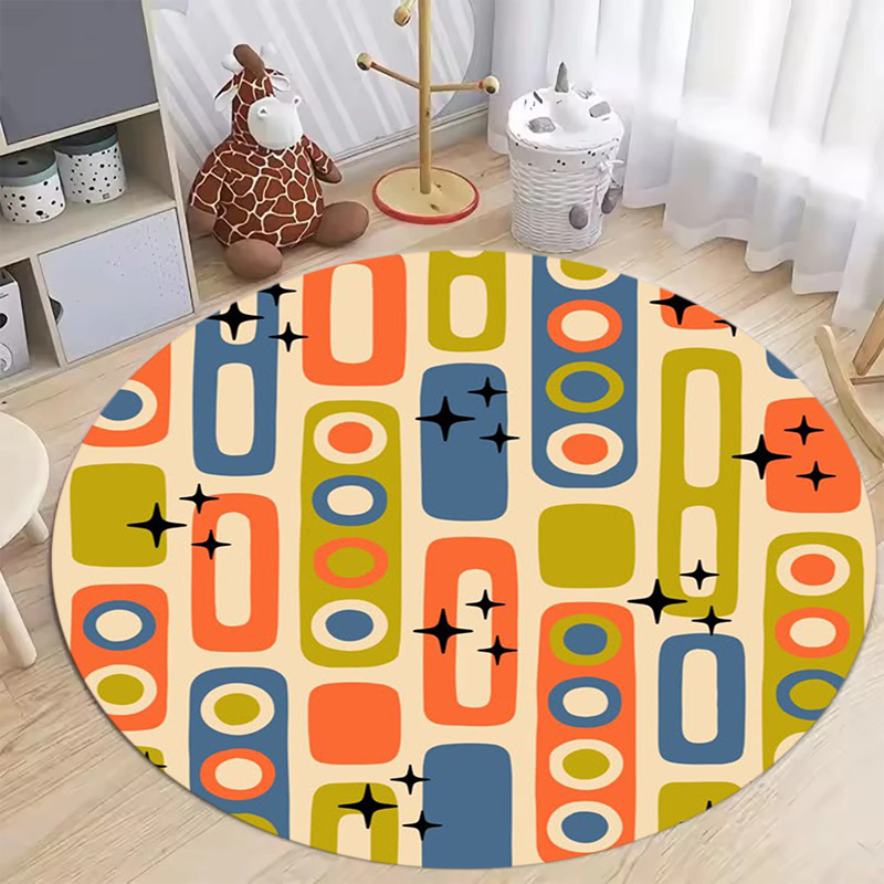 พรมทรงกลมลายเรขาคณิตสไตล์มิดเซ - Printed Rug Abstract บทวิจารณ์และราคา