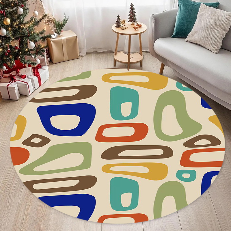 พรมทรงกลมลายเรขาคณิตสไตล์มิดเซ - Printed Rug Abstract บทวิจารณ์และราคา