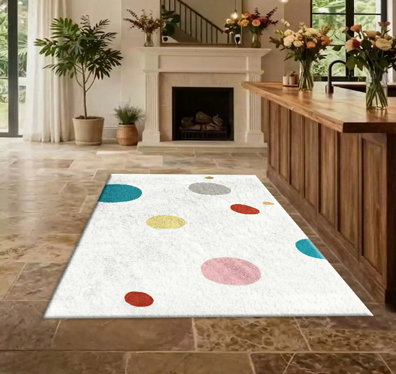 พรมปูพื้นลายจุดสีสันสดใส พรมลา - Printed Rug Abstract บทวิจารณ์และราคา