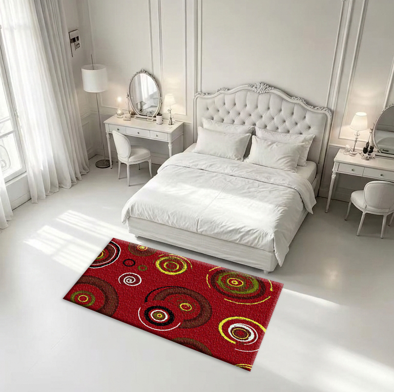 พรมปูพื้นลายวงกลมหมุนวนสีแดง พ - Printed Rug Abstract บทวิจารณ์และราคา