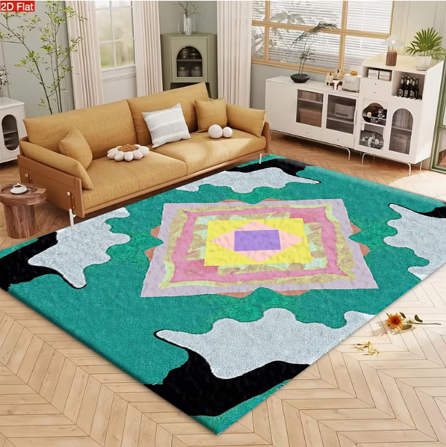 พรมปูพื้นลายเพชรหลายชั้นสีสันส - Printed Rug Abstract บทวิจารณ์และราคา
