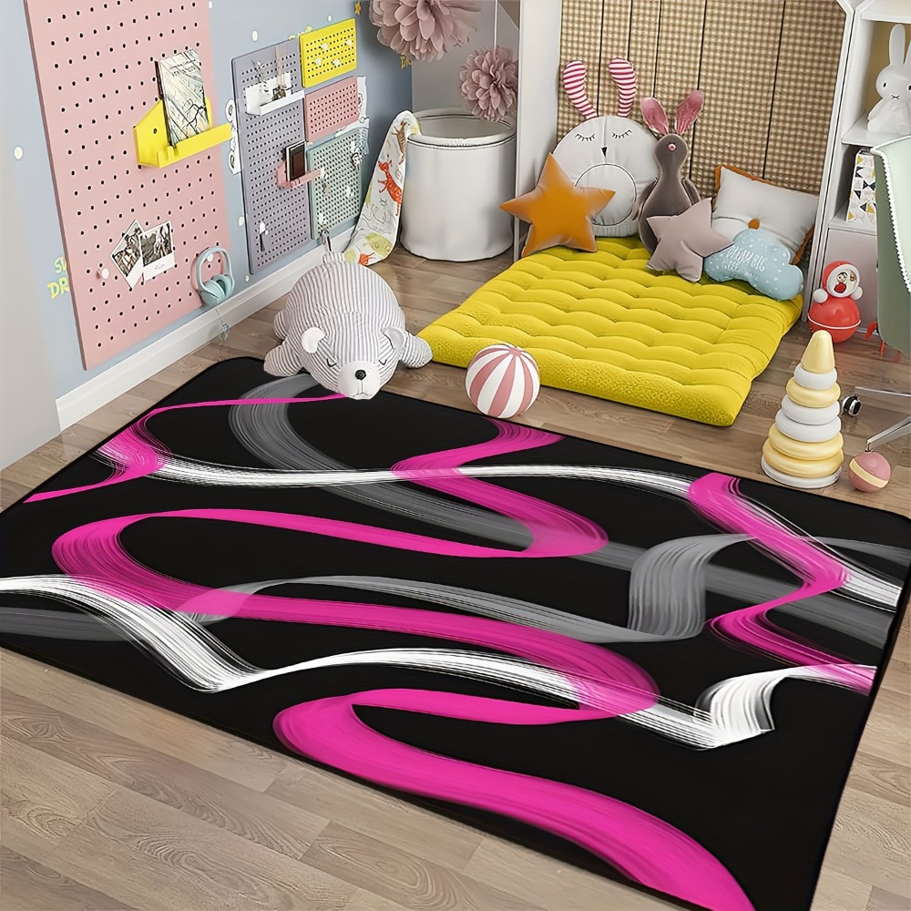 พรมลายทางเรขาคณิตสีชมพูร้อนและ - Printed Rug Abstract บทวิจารณ์และราคา