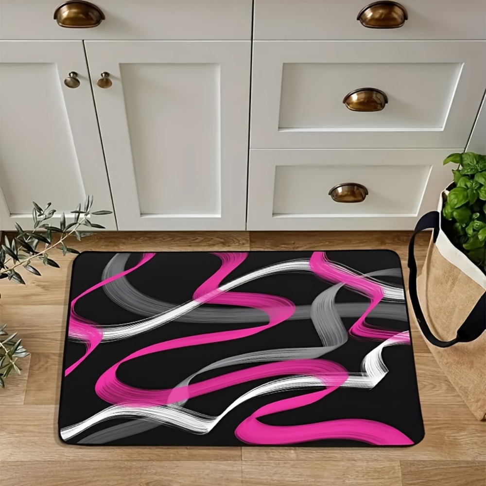 พรมลายทางเรขาคณิตสีชมพูร้อนและ - Printed Rug Abstract บทวิจารณ์และราคา