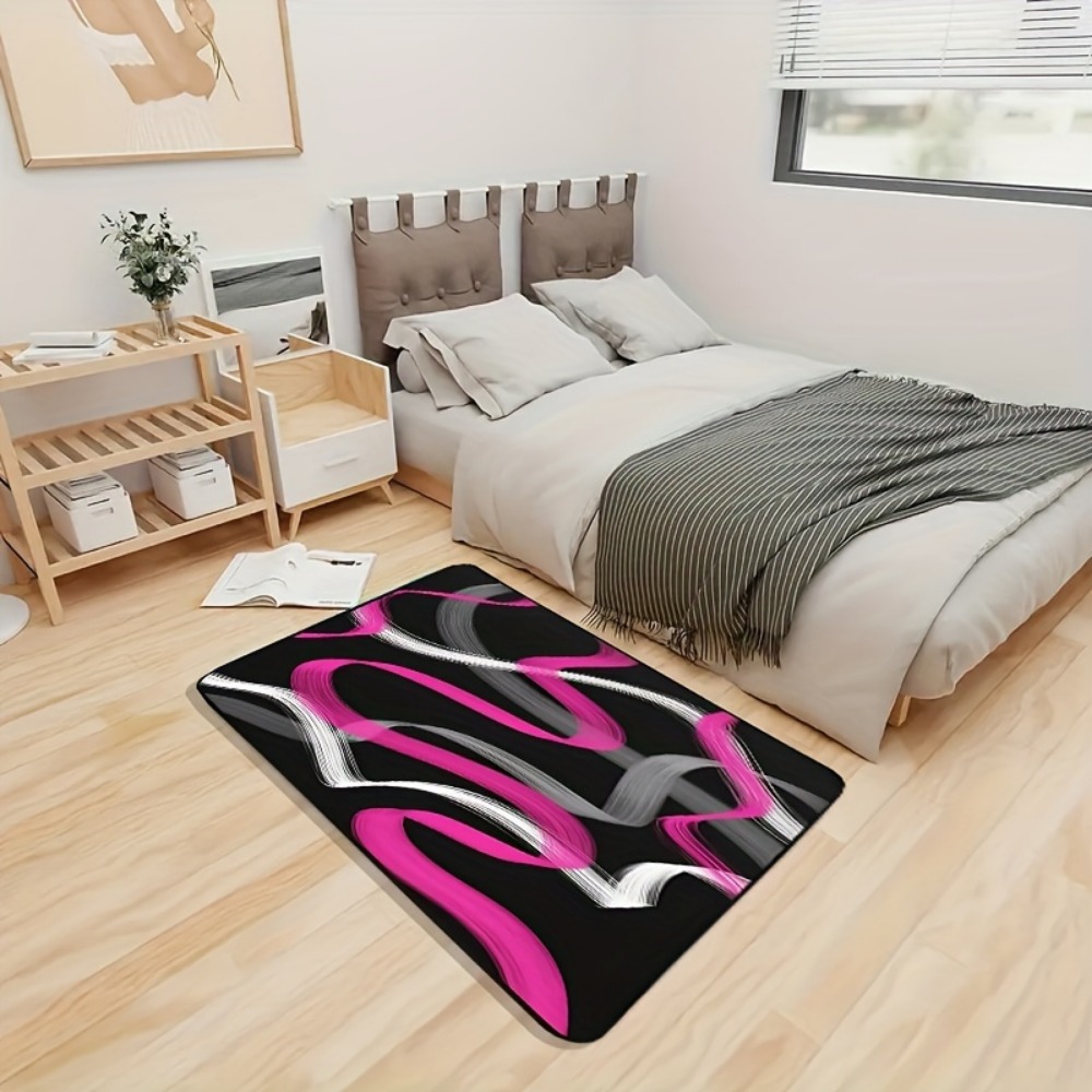 พรมลายทางเรขาคณิตสีชมพูร้อนและ - Printed Rug Abstract บทวิจารณ์และราคา