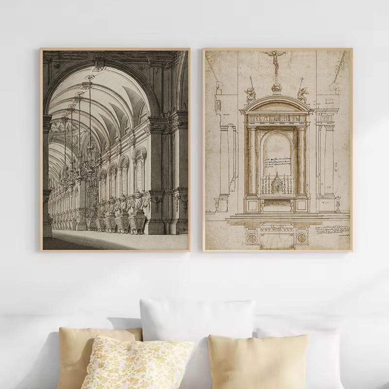 วินเทจภาพวาดร่างเรขาคณิตสถาปัต - Interior Design Sketch บทวิจารณ์และราคา