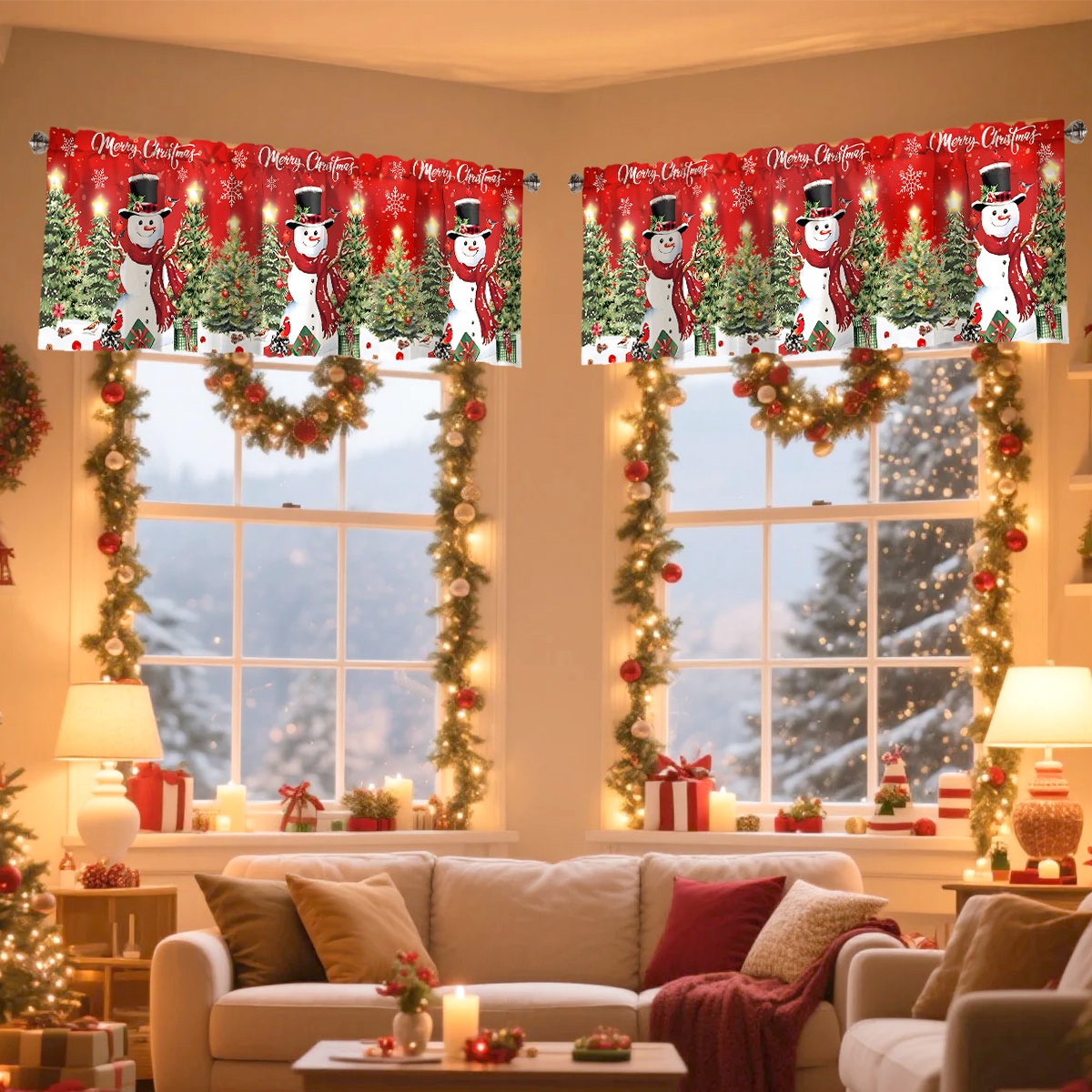 คริสต์มาสผ้าม่านสั้นMerry Chri - Interior Design Kitchen บทวิจารณ์และราคา